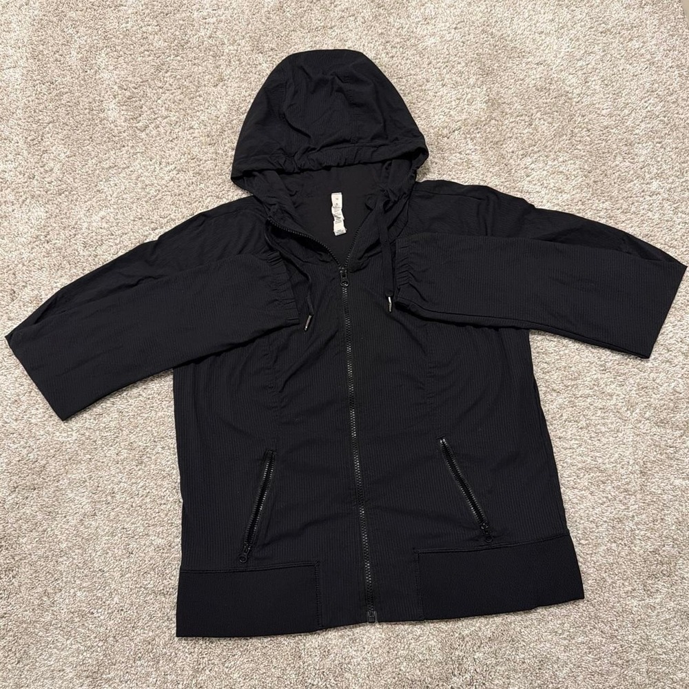 Lululemon Athletica Hooded Full Zip Performance Jacket | Pinstripe Black | 10